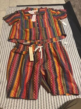 Reason Multicolor Striped Knit Crop Top & Drawstring Shorts Set